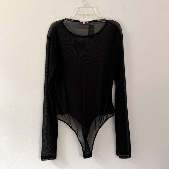 wet seal NWT // black sheer mesh longsleeve bodysuit XL - Picture 1 of 6